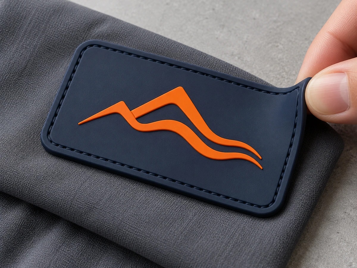 Illustrative flexible matte silicone emblem with shallow molded detail on performance fabric