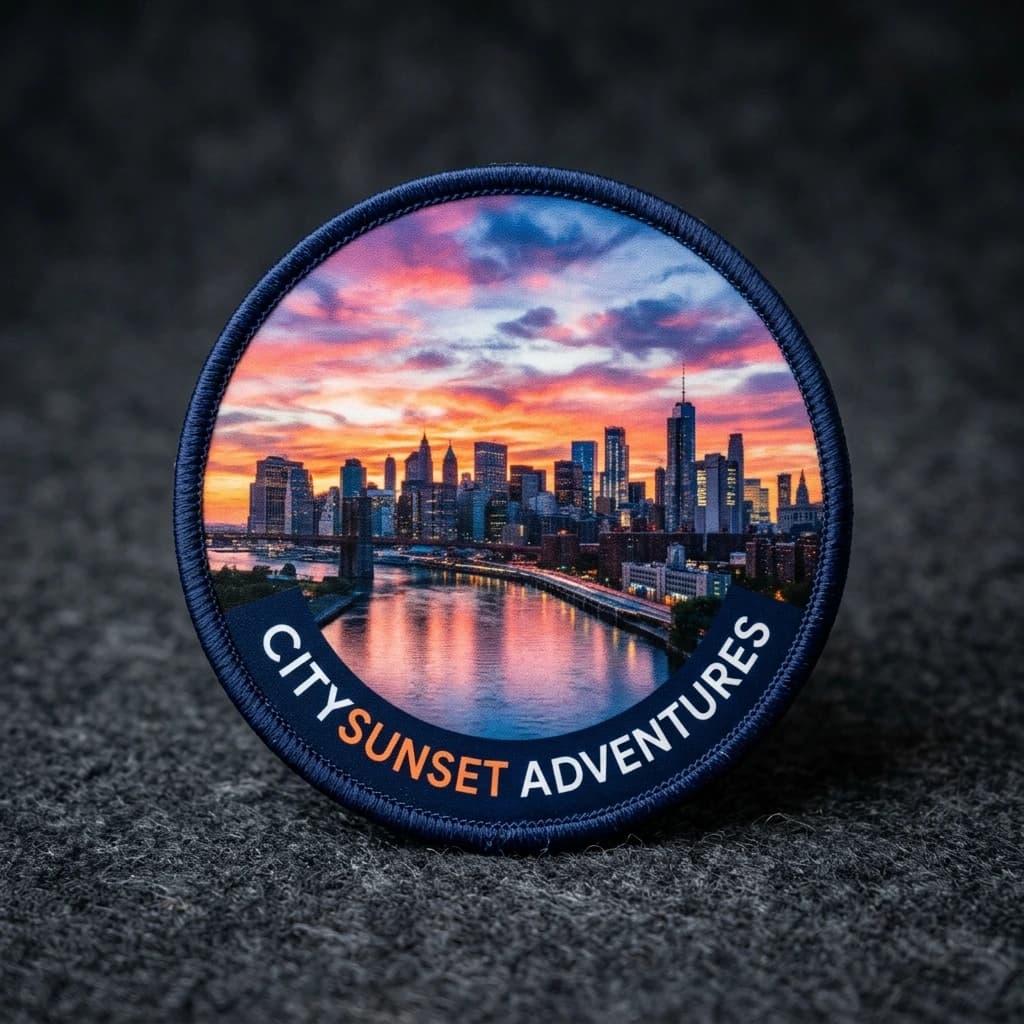 Sublimated city sunset patch with smooth photographic color transitions