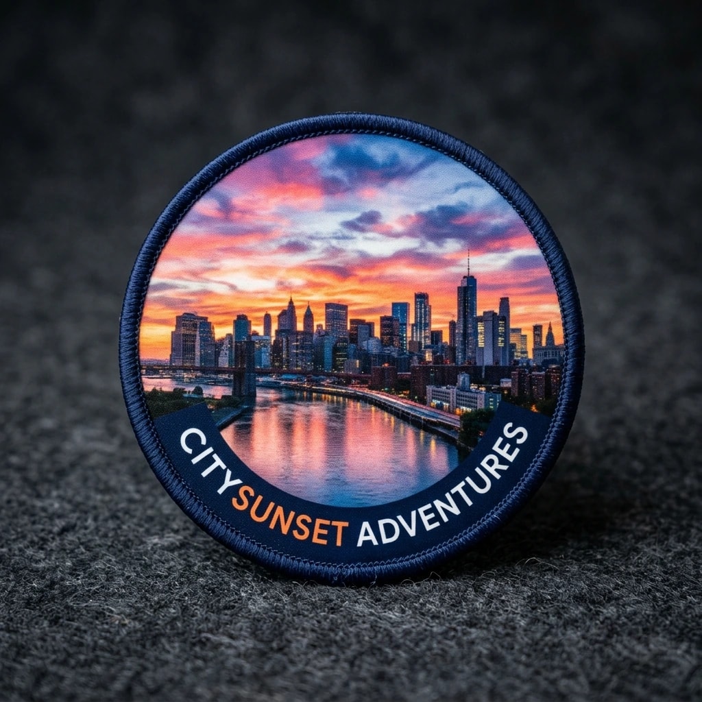 Sublimated city sunset patch with smooth photographic color transitions
