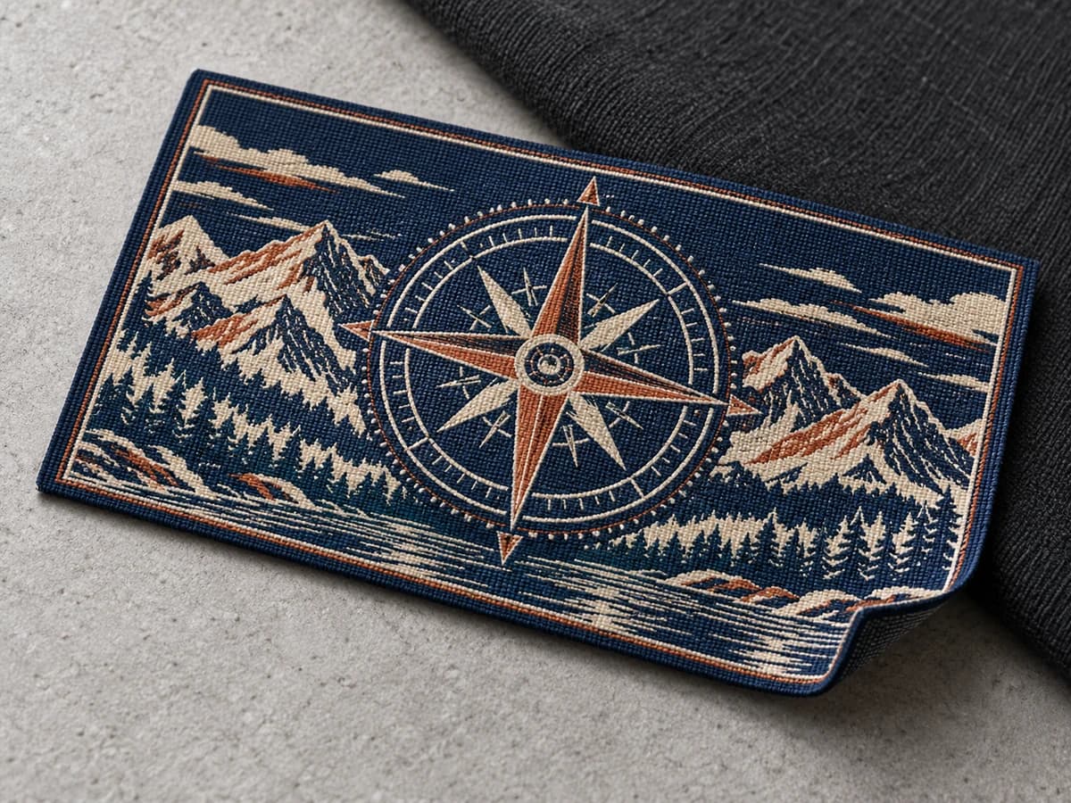 Illustrative thin woven compass patch with a flat fine-thread surface